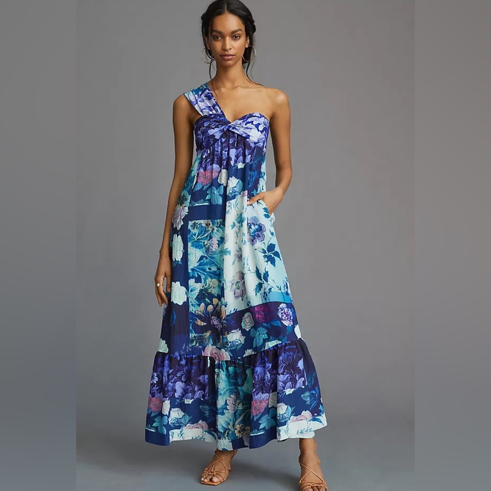 Maeve Blue and Purple One-Shoulder Dress